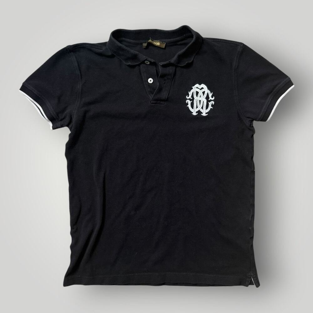 Roberto Cavalli Black Logo Embroidered Cotton Pique Polo T-Shirt M